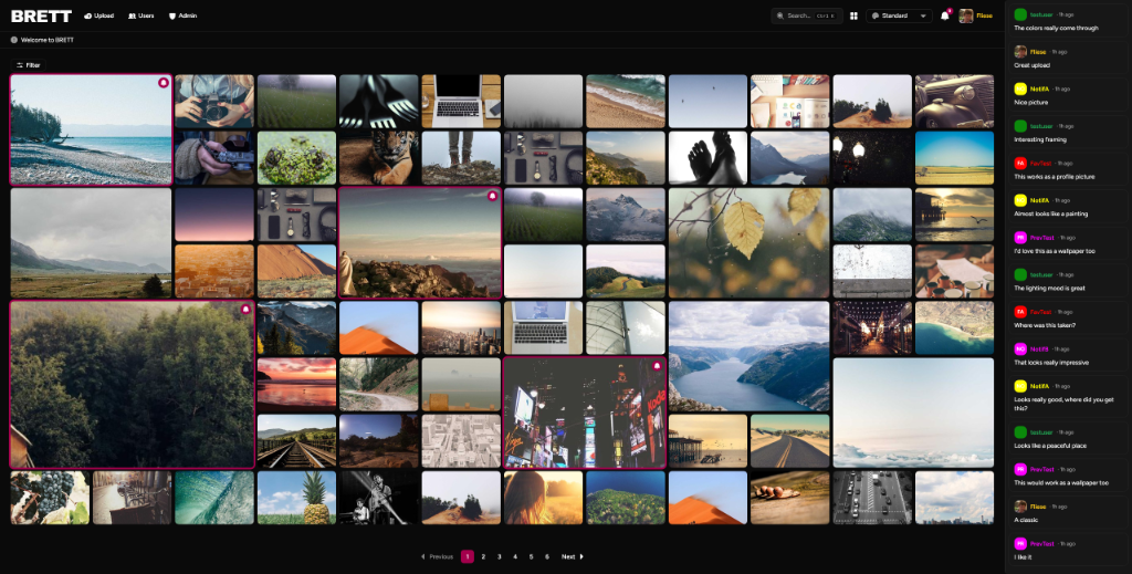 Screenshot of the upload grid