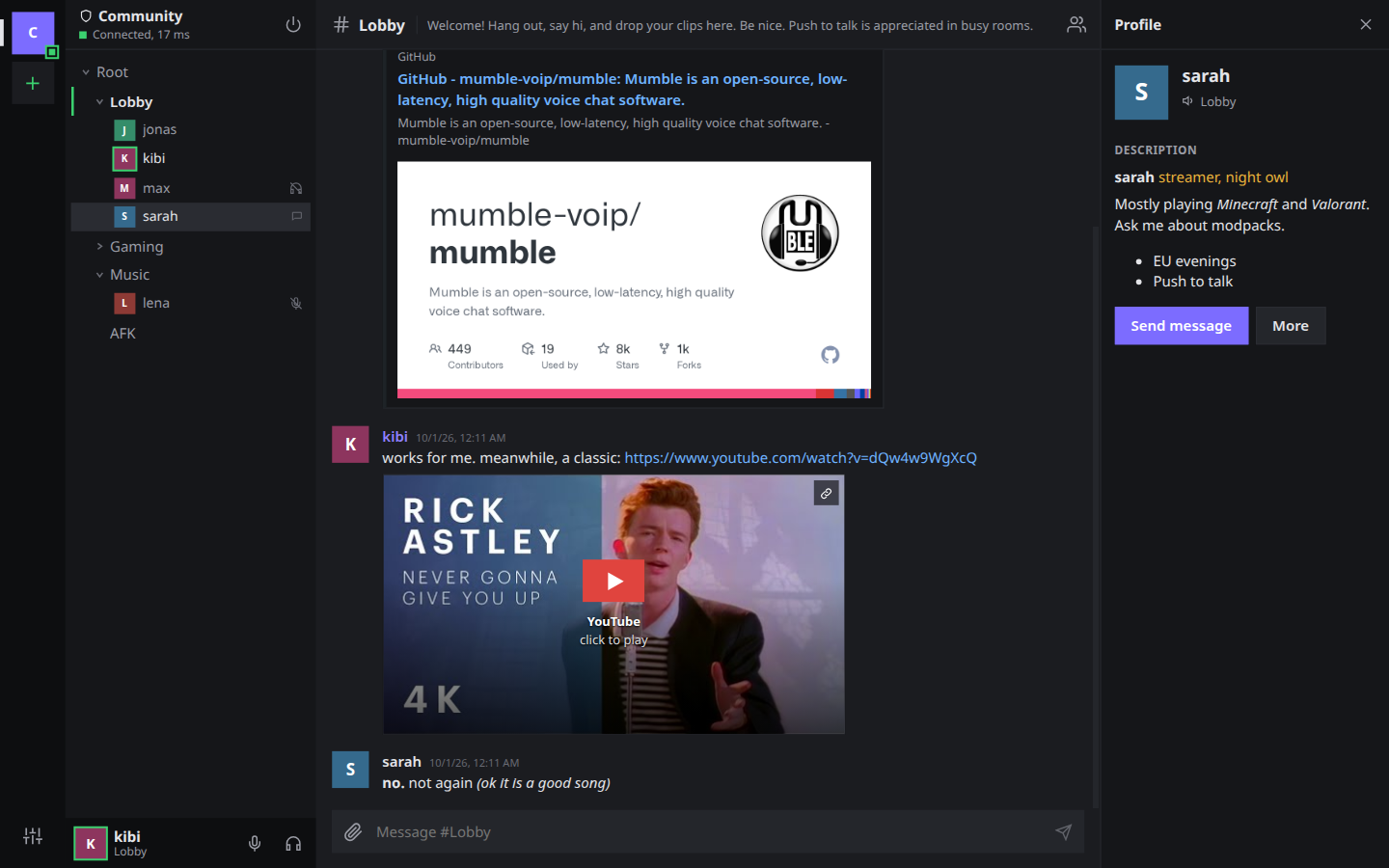 Profile with a formatted description