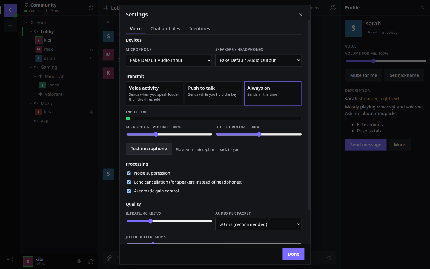 Voice settings