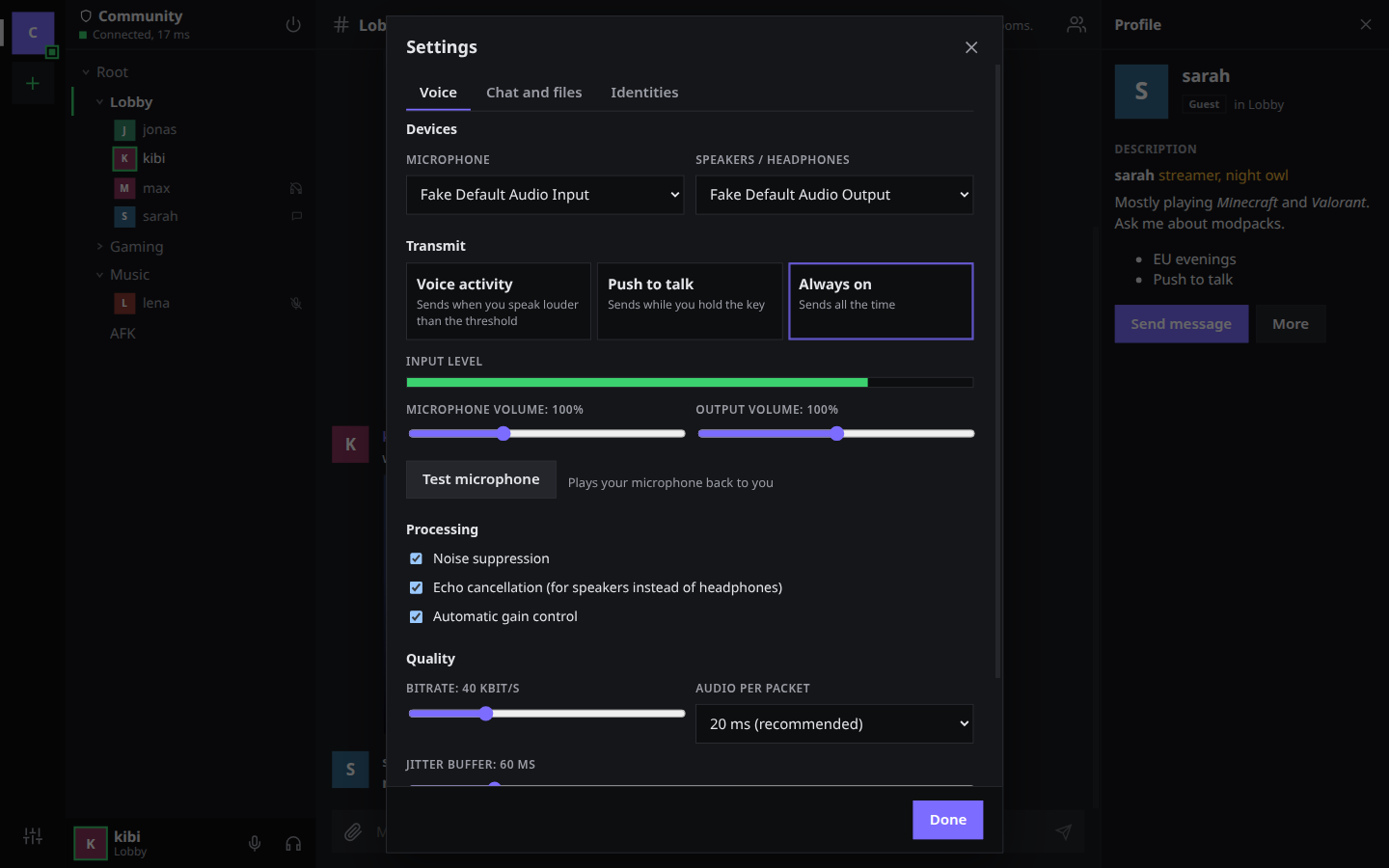 Voice settings