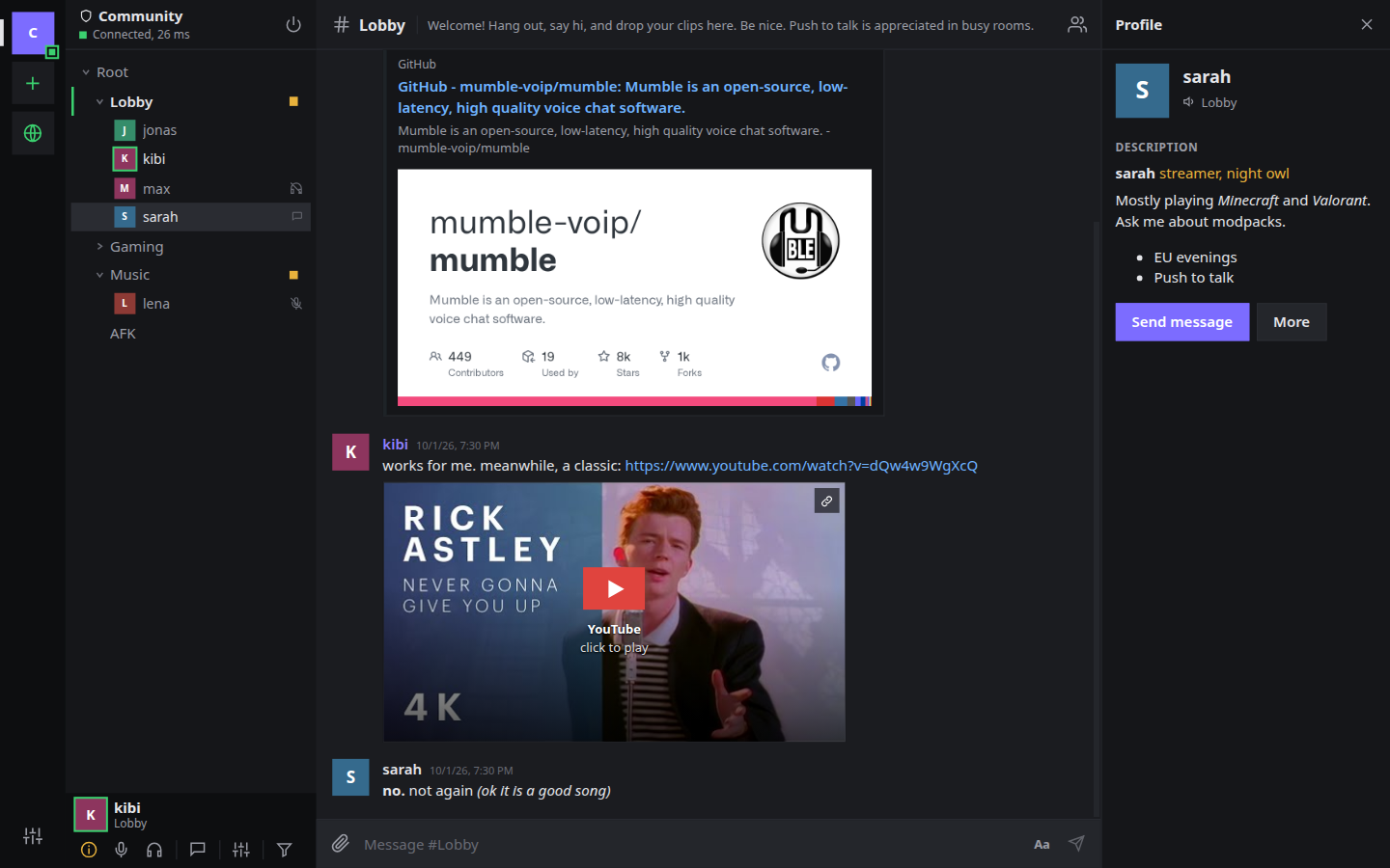 Profile with a formatted description