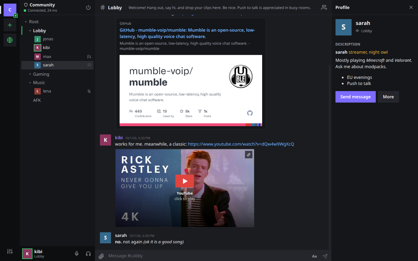 Profile with a formatted description