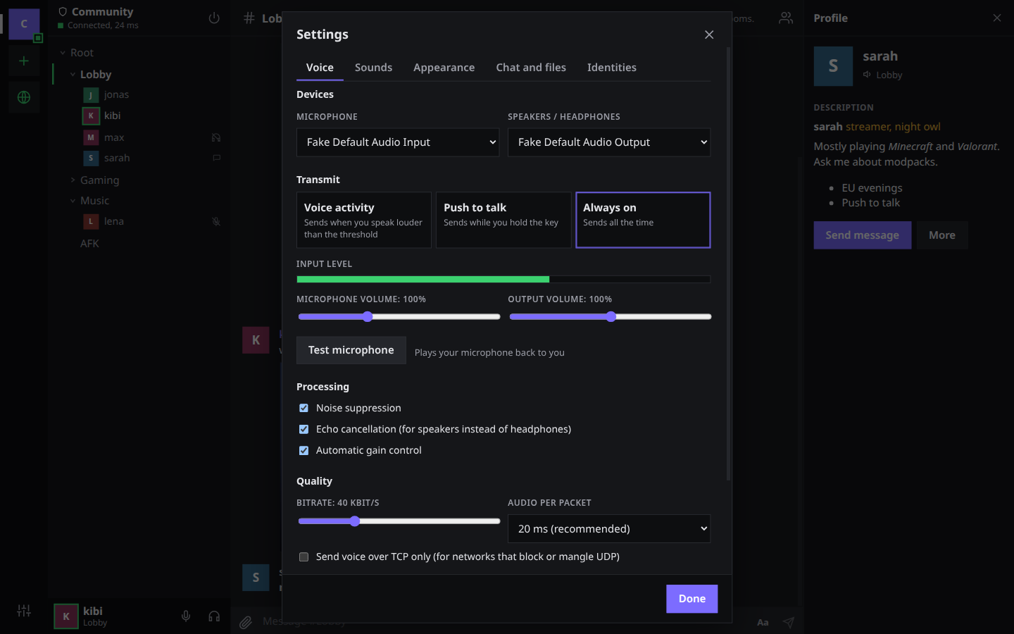 Voice settings