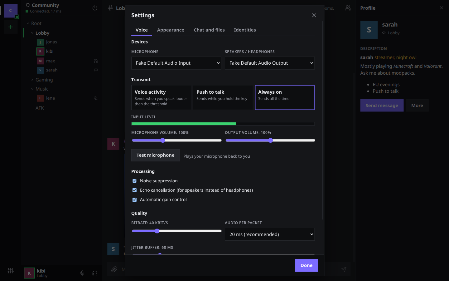 Voice settings