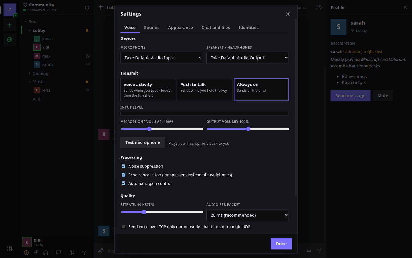 Voice settings